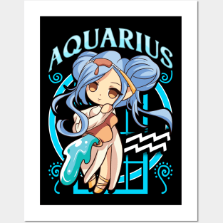 Aquarius Manga Kawaii Birthday Zodiac Sign Posters and Art